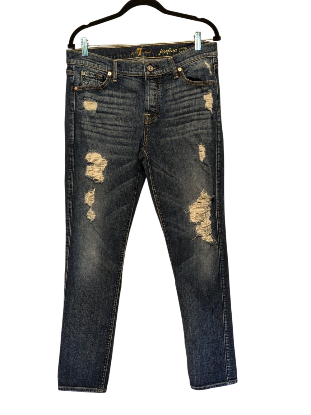 7 For All Mankind Skinny Distressed Cotton Dark Blue Jeans 29